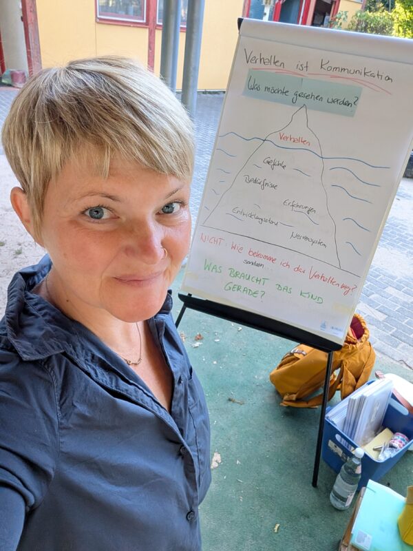 Sandra Kirsch an der Flipchart, Thema Herausfordernde Kinder, Verhalten ist Kommunikation