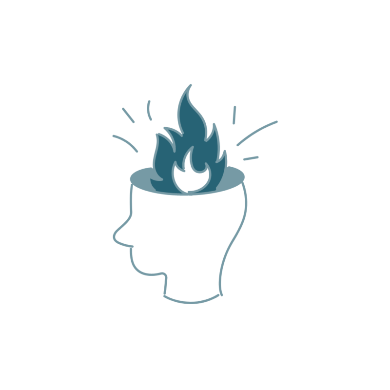 Kopf mit Flamme, Zeichen für ausgebrannt und Burnout